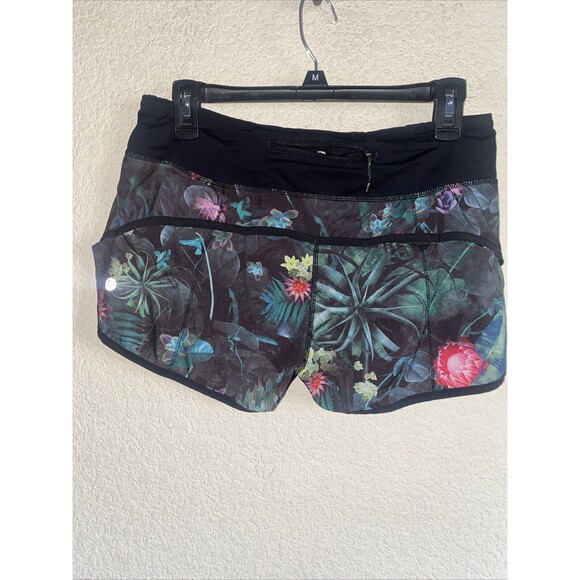 Lululemon speed up Shorts Women Curious Jungle Black Floral Vented Lined 6 Gym - Picture 7 of 10